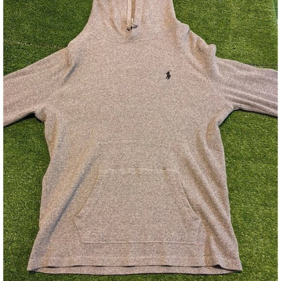 Ralph Lauren Polo hoodie mens large gray waffle knit pockets pullover casual 45 - Picture 2 of 13